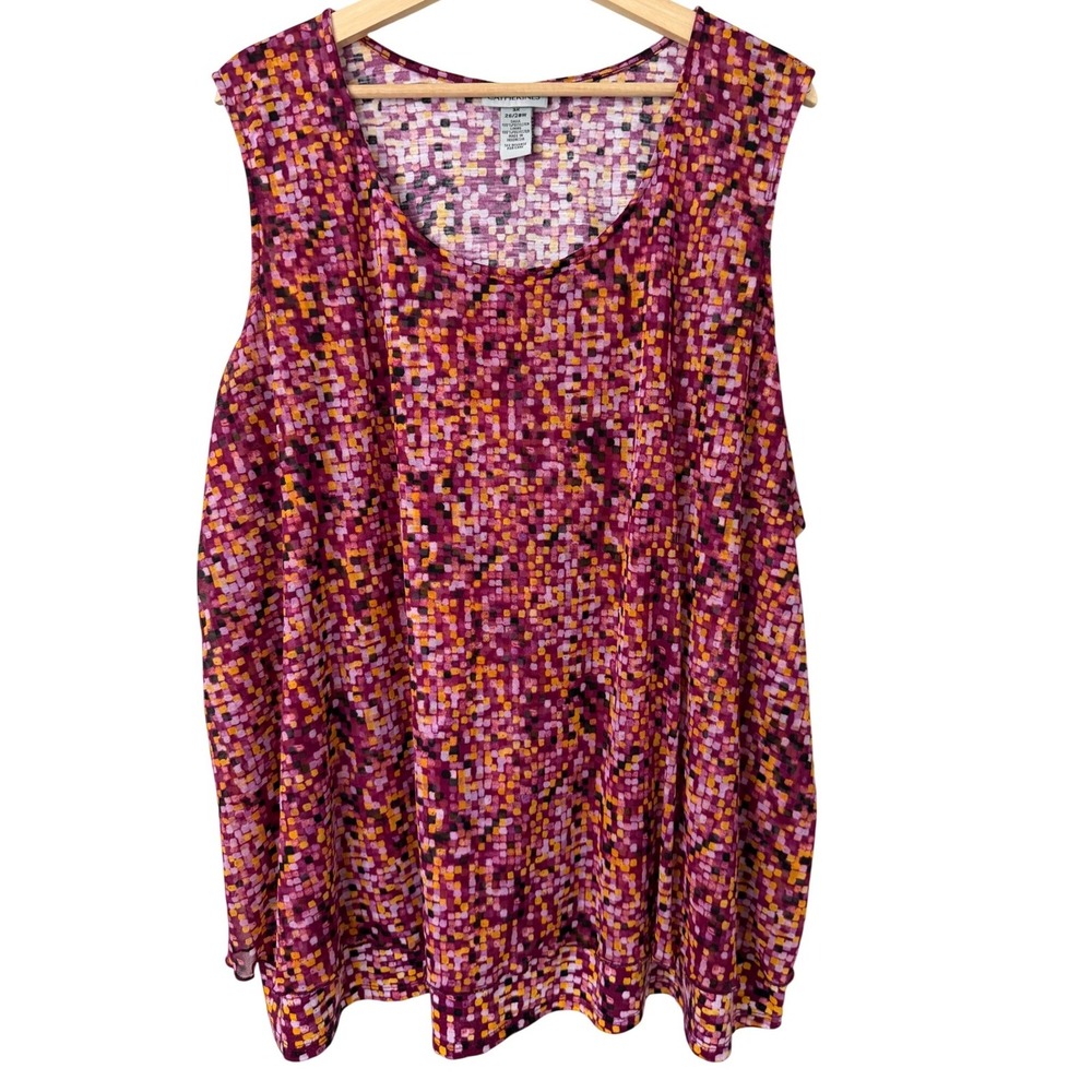 Catherines Womens 3X 26/28W Purple Pink Mosaic Geometric Sleeveless Blouse Top
